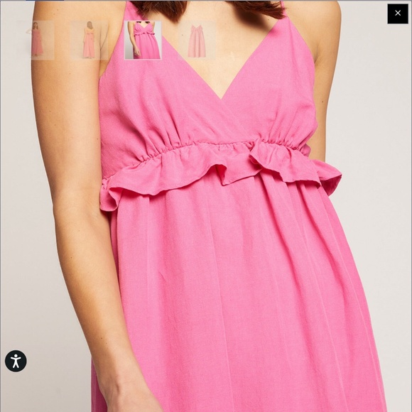 Motivi Maxi LINEN BLEND DRESS Babydoll Empire Waist Bow Pink Coquette Sz 6 - Picture 3 of 15